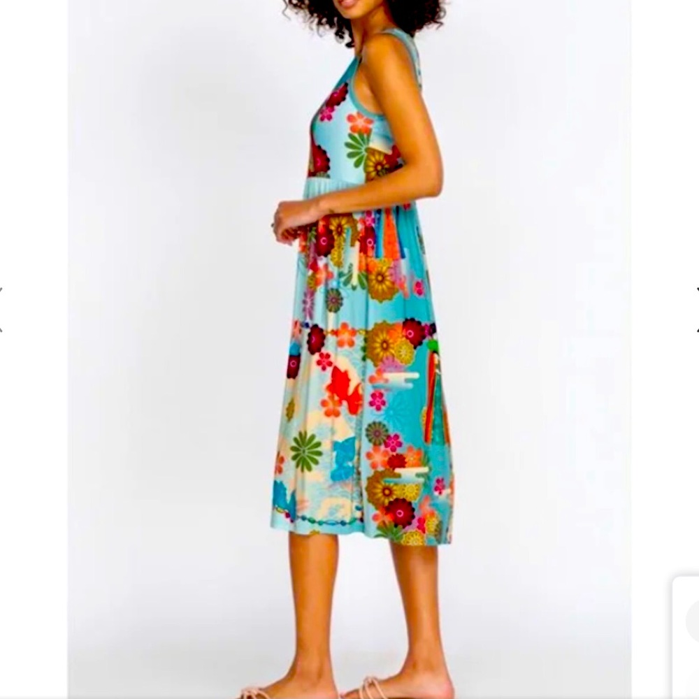 Johnny Was Asian inspired east fit bamboo tank midi length dress size XL